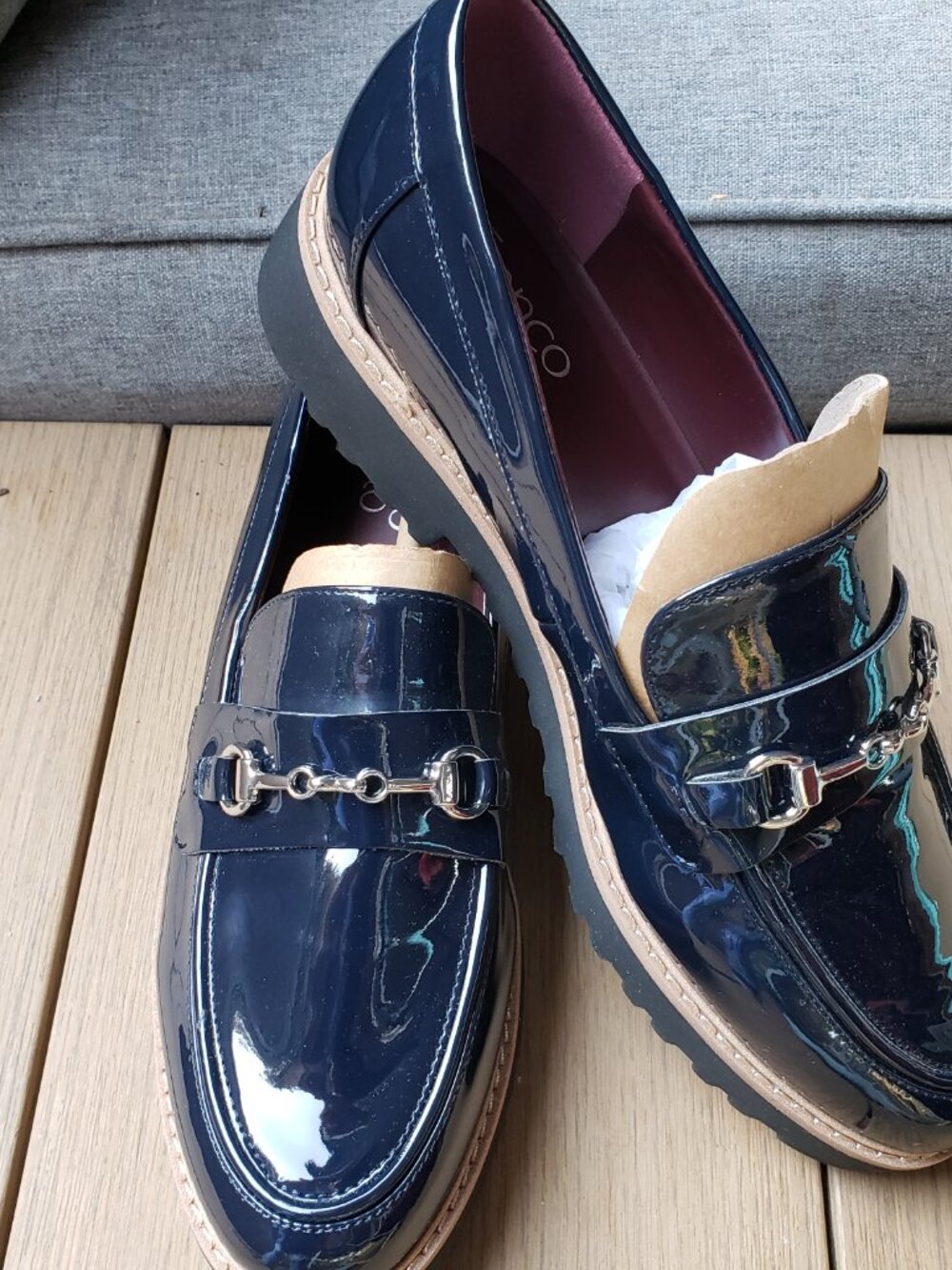 BNWoT FRANCO SARTO patent leather true navy (9W) loafers